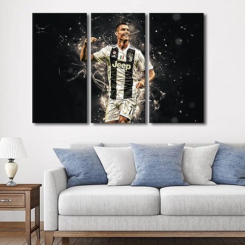 Miniatura 187 de TISHIRON 3 paneles CR7 Cristiano Ronaldo - Póster en lienzo para decoración de pared, pelota deportiva, casa moderna, para club, arena, sala