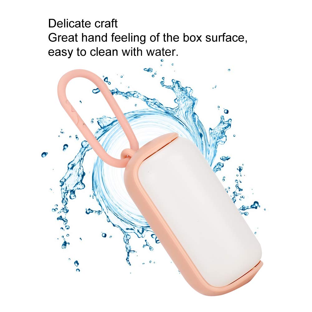 Lot de 5 distributeurs de sacs à déjections canines en plastique portables avec rouleaux de recharge pour promener le chien, rose et blanc, 8 x 4 x 4 cm