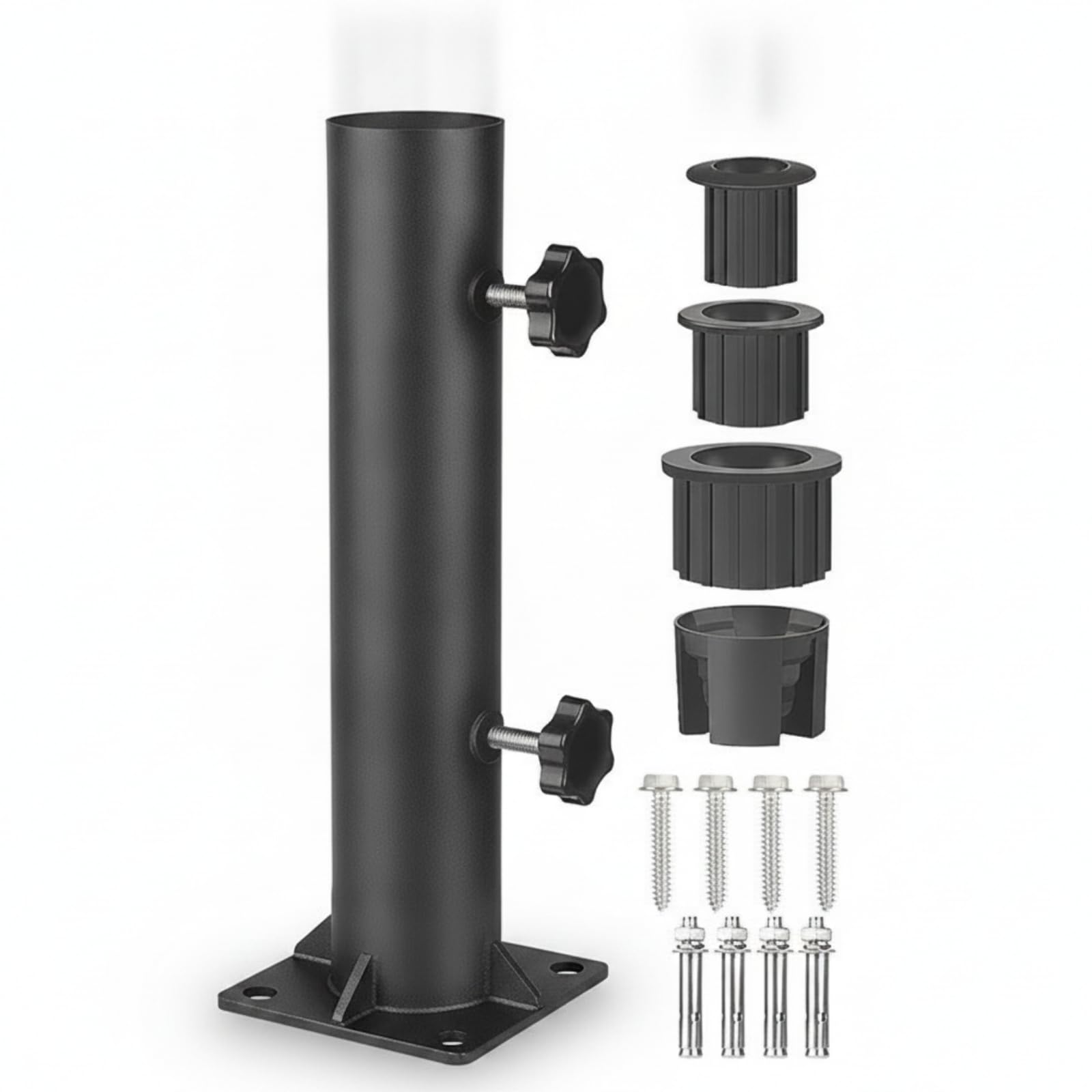 Colcolo Base di Supporto Esterno Porta Ombrellone Supporto Staffa Staffaggio Staffatura in Acciaio con Ghiere Stringitubo E Boccole Intercambiabili Adatta a Terrazze Giardini Campeggio