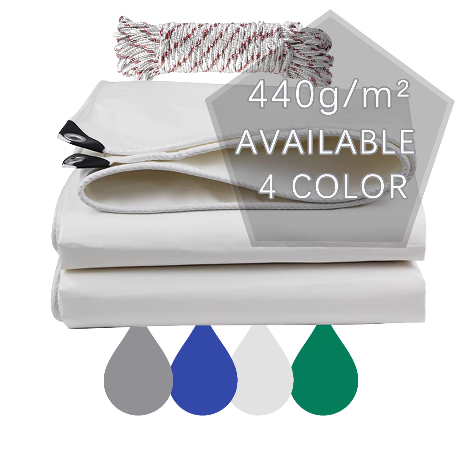 Jianyana tarpaulin waterproof heavy duty, 440g/m² PVC large tarpaulin waterproof heavy duty with Reinforced Grommets, White (1.8 ×2.5m) — image 1