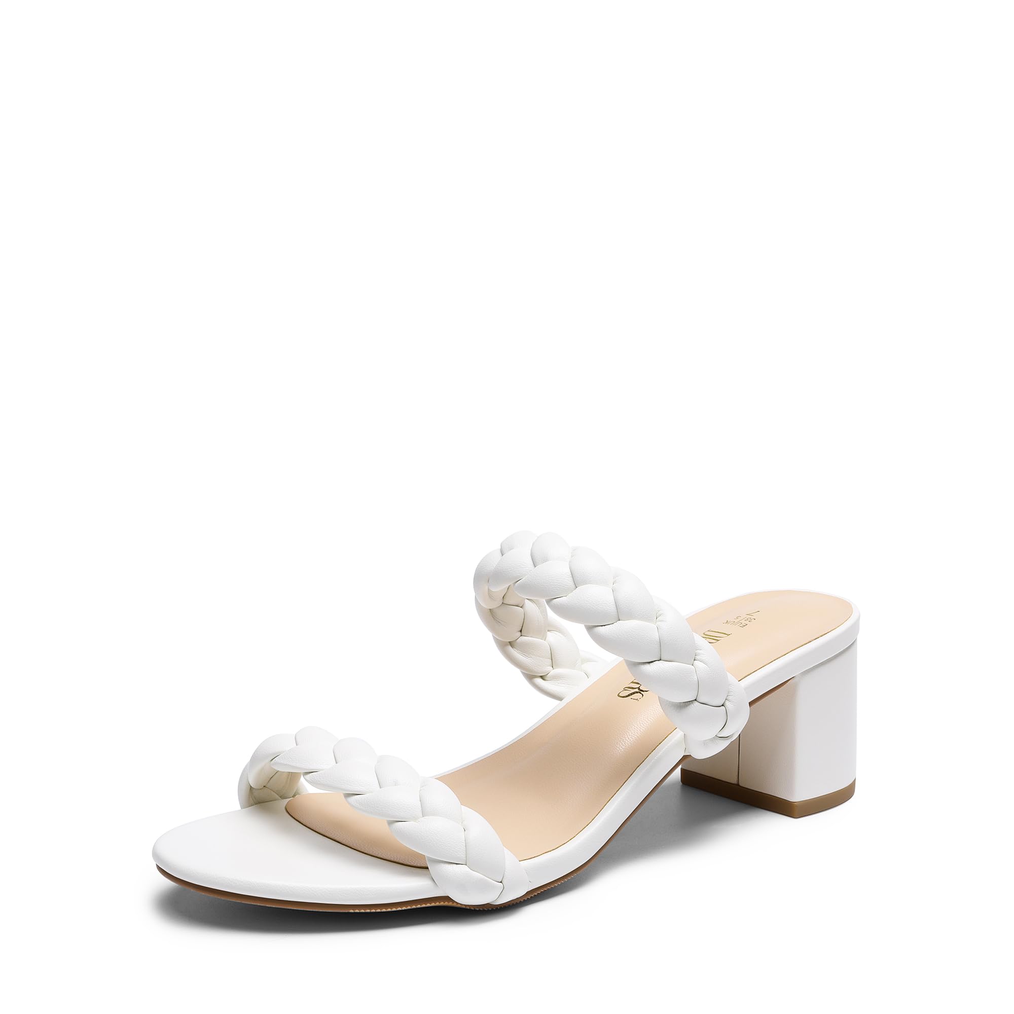 Photo 1 of DREAM PAIRS Women's Two Braided Strap Low Heels for Women Open Toe Block Chunky Heels Sandals Holiday Party Wedding Dress Pumps Shoes 8.5 White