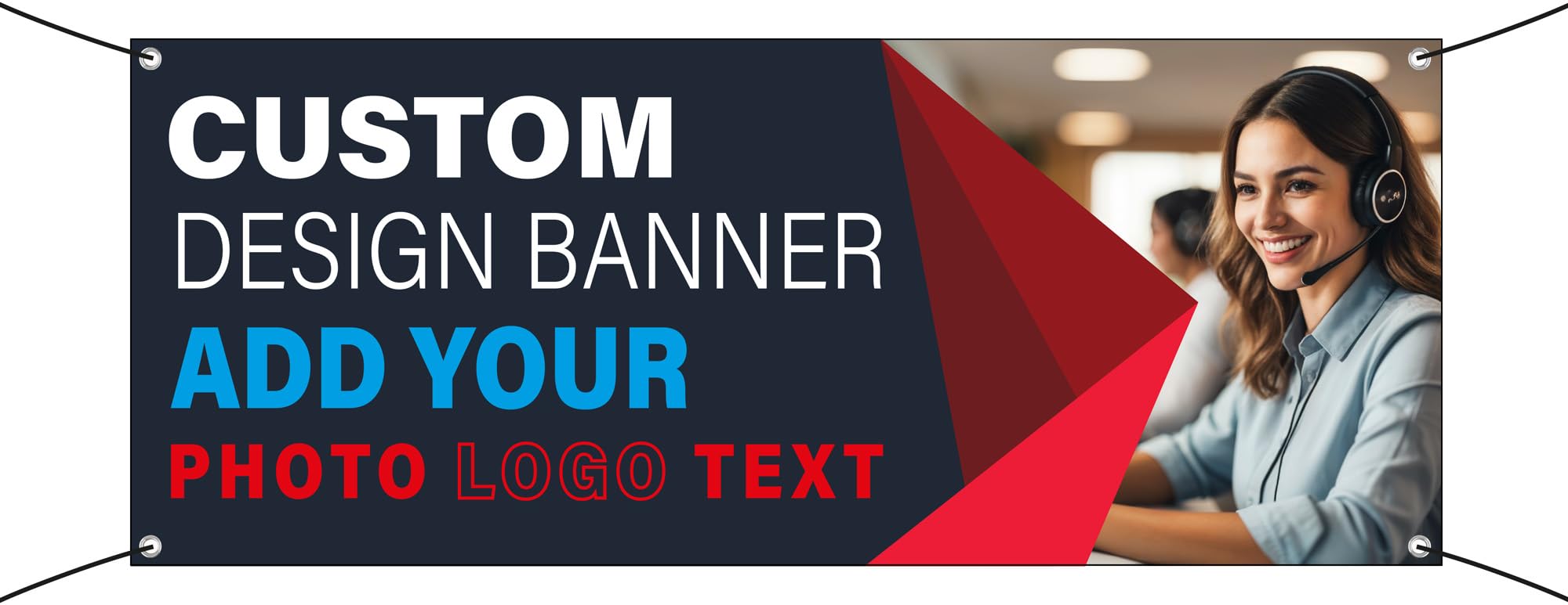 Personalised Banner Custom Photo Artwork Design Add Your Own Text, Logo Heavy Duty UPVC Vinyl Banner for Indoor Outdoor Events (Custom Size)