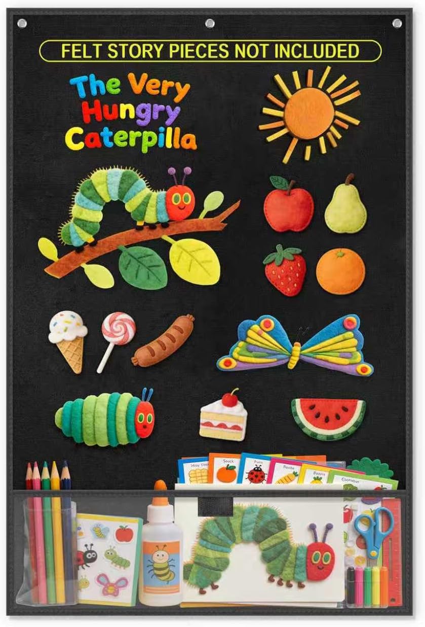 AKAYOK 24"x36" Felt Board for Classroom & Home - Flannel Story Board with Magnets, Transparent Pocket & 30 Self Adhesive Dots | Interactive Learning, Visual Schedule, Storytelling for Teachers & Kid