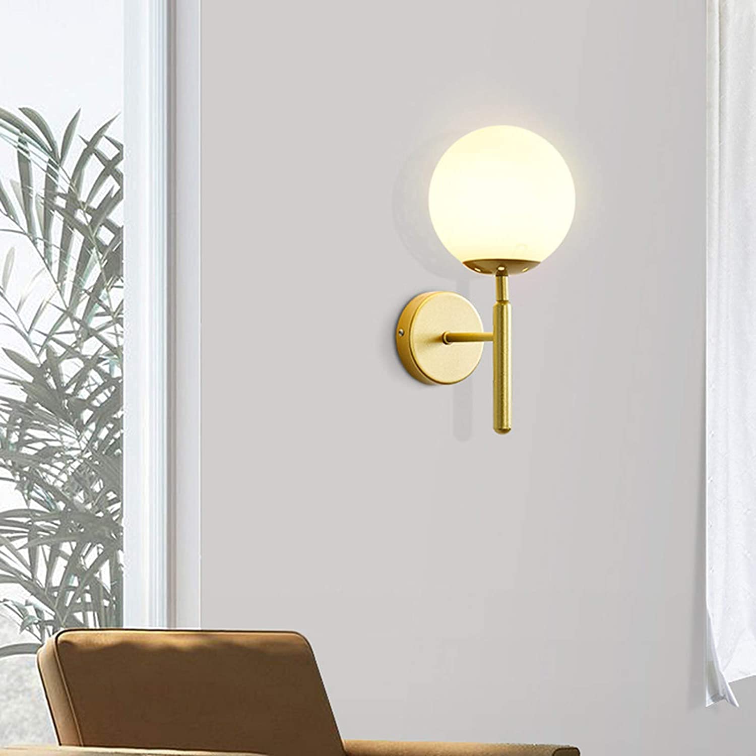 Lampa ścienna do wnętrz, metalowy uchwyt kinkiet ze szklanym kloszem, nowoczesna oprawa oświetleniowa z gniazdem E27 do sypialni i korytarzy