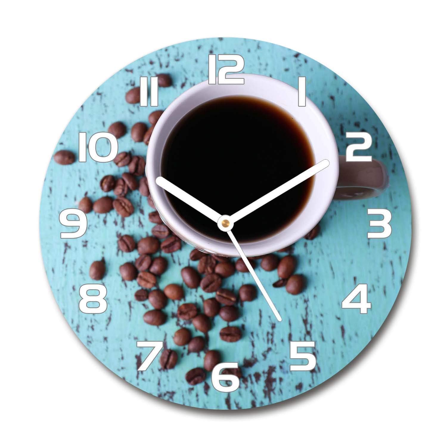 Horloge de Salon Design en Verre Imprimé Café Noir pour Mur et Buffet