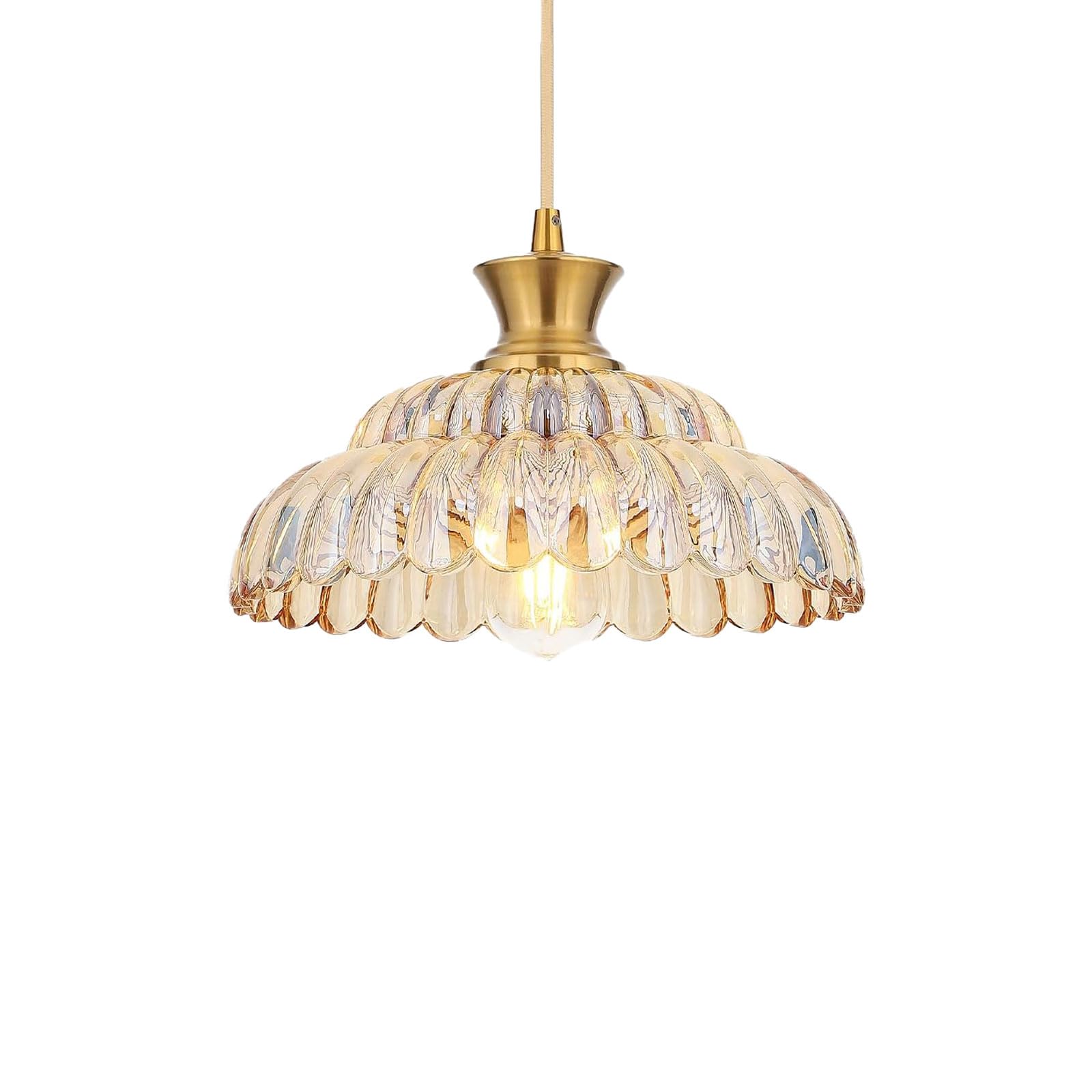 ZTTECH Vintage Glass Pendant Light Adjustable Height E27 Hanging Lamp for Kitchen Dining Room Bedroom Living Room (Gold+Amber)