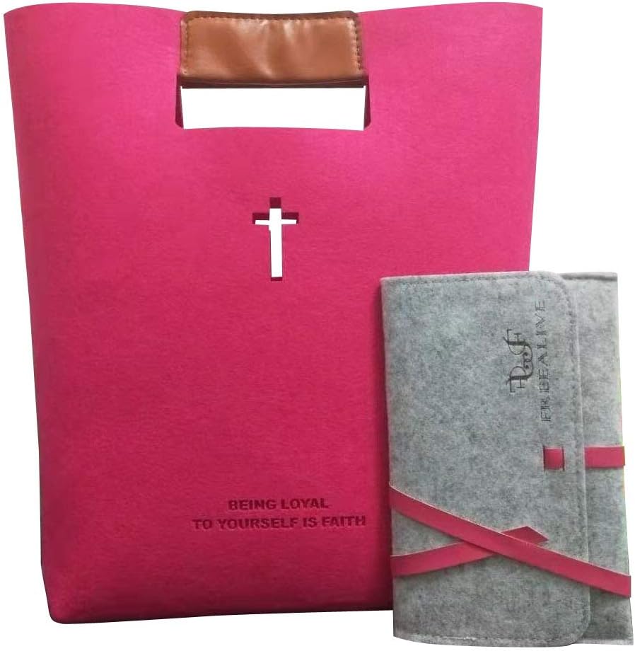 Bible Cover, Bible Carrying Case,Church Bag,Christian Bible Tote Bag for Women Men Girls, Carved Cross Holy Bible Bag,Felt Tote Church Bible Study Case,Christian Gift