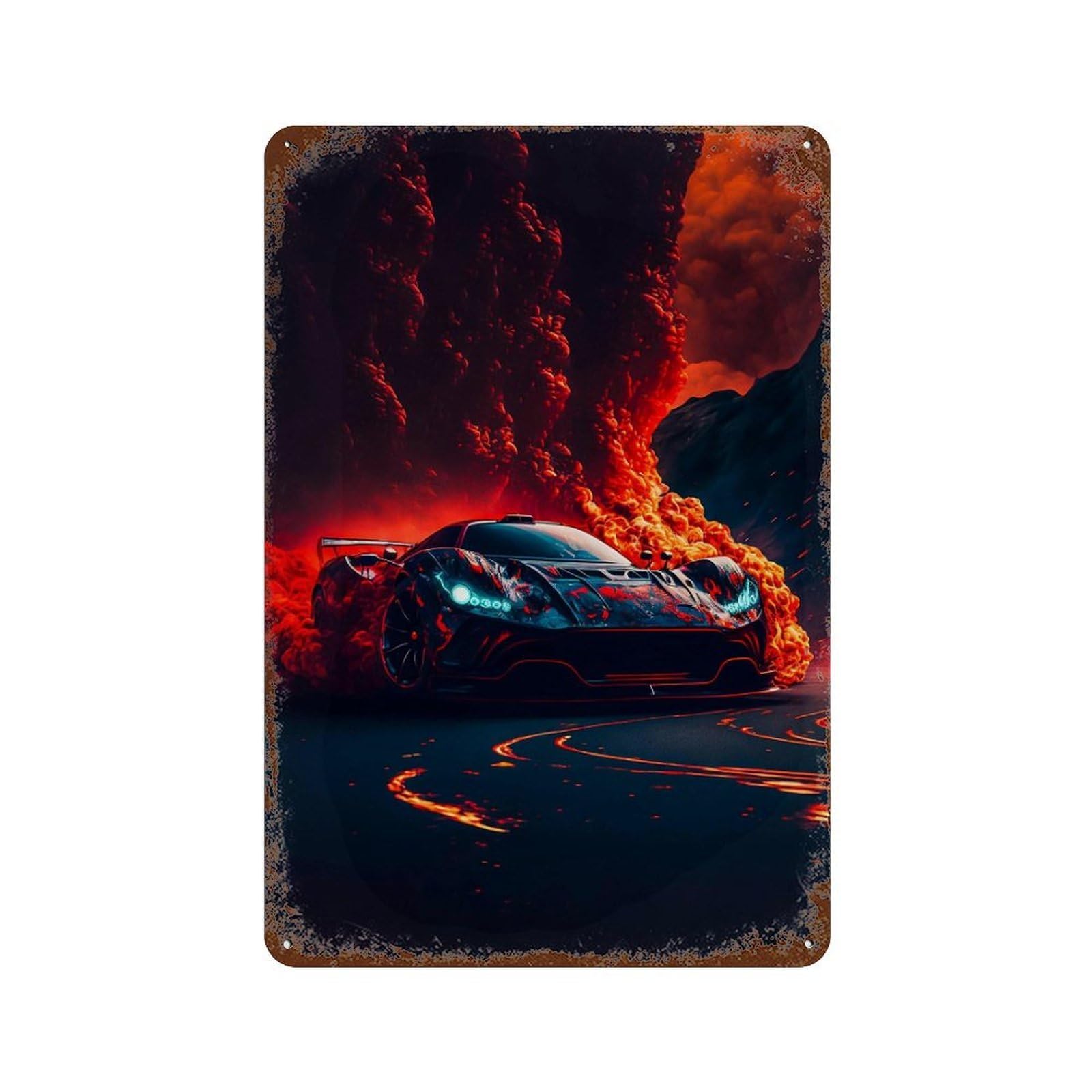 Volcanic Racing Car Adventure Retro Metal Sign 11.8"x7.9", Decorative Metal Wall Art for Basement, Hobby Room And Garage Decor