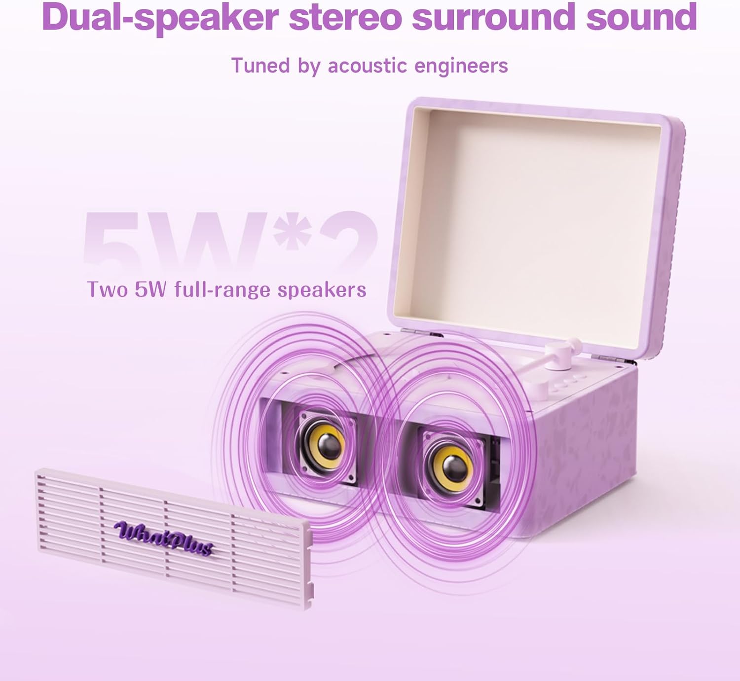 CD Player with Bluetooth Speaker, High-Fidelity Sound, App-Controlled, Magnetic Display for Photos & Pins, Retro Desktop Music Player, Gift for Music Lovers (Light Purple)
