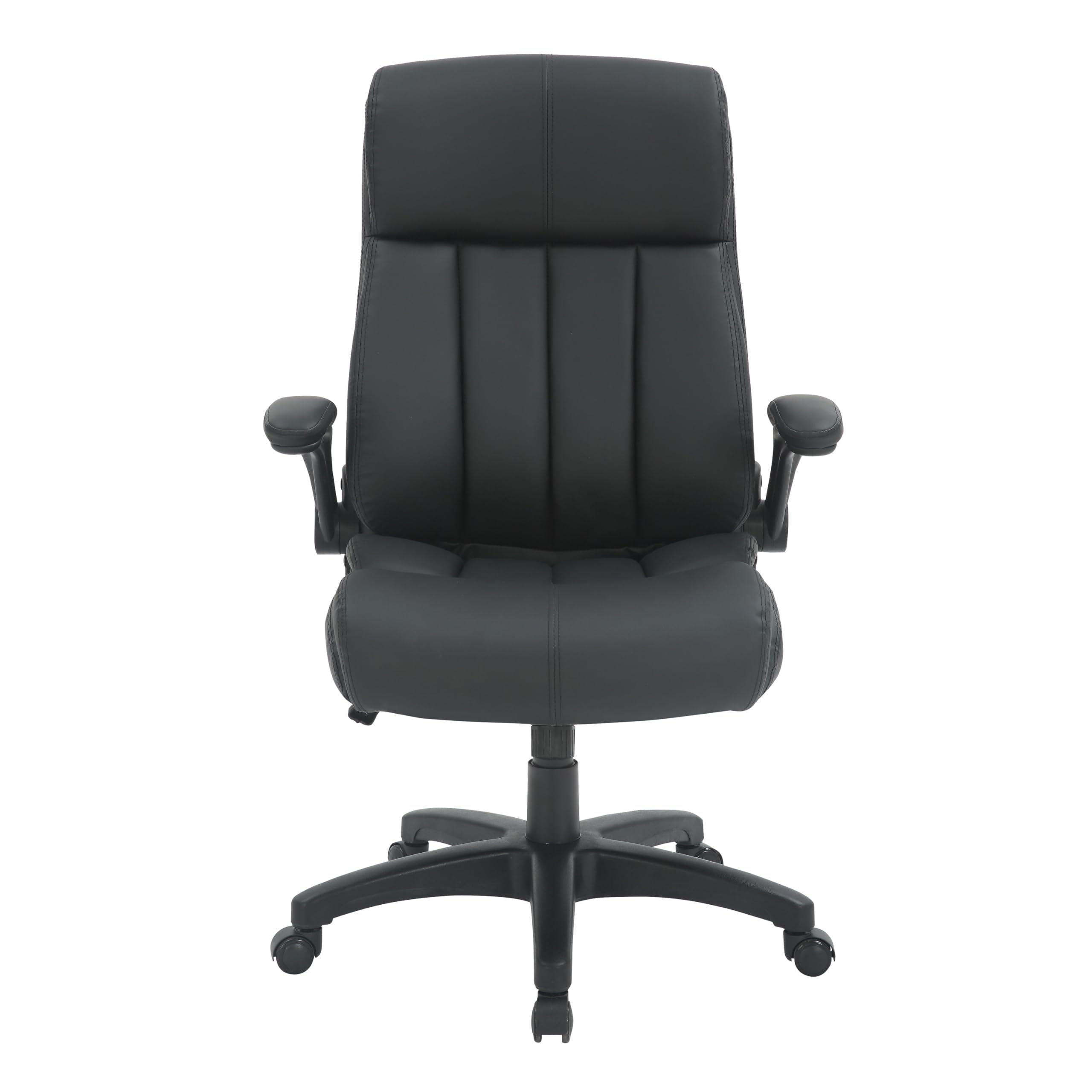 Silla de oficina ejecutiva de cuero con reposabrazos acolchados abatibles y altura ajustable con control de inclinación, silla de escritorio de poliuretano, color negro 5