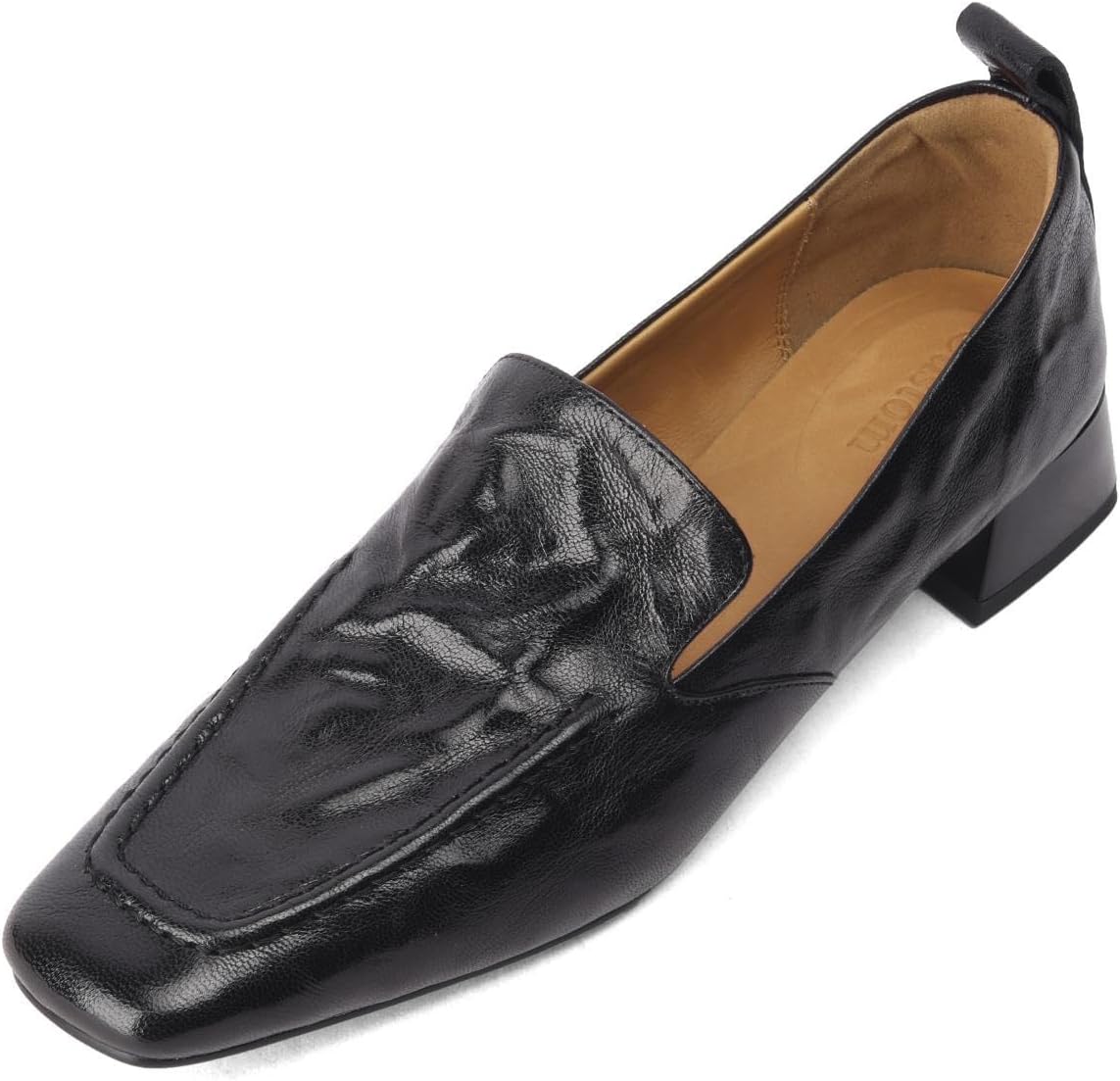 TinaCus Women's Genuine Leather Plicated Square Toe Handmade Chunky Heel Loafers Pumps Shoes