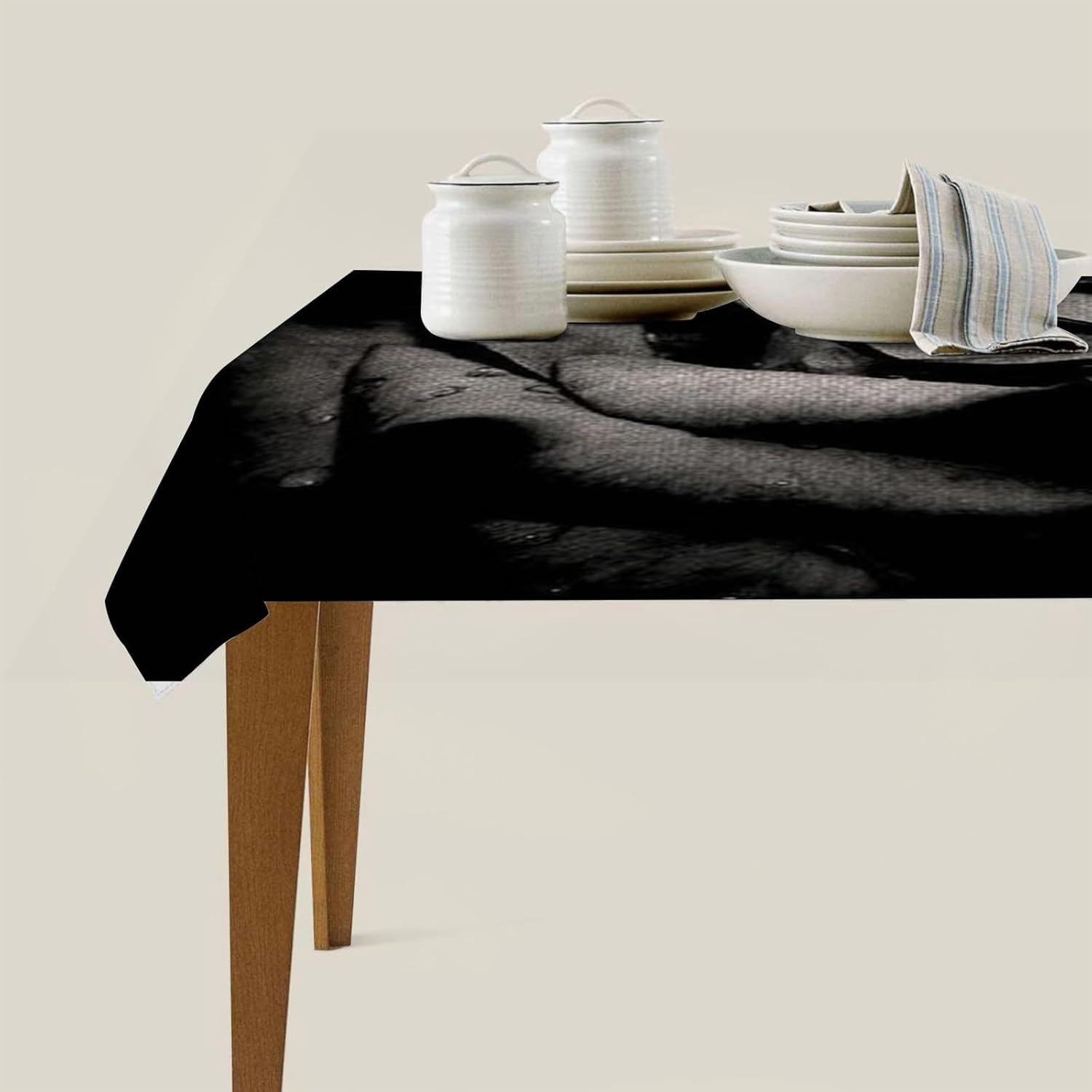Mantel Mesa Rectangular Rosa, Manteles Antimanchas Negro, 3D Impresión Mantel Impermeable Lavable para Cocina Salón Comedor, 140x300 cm Q.P1590