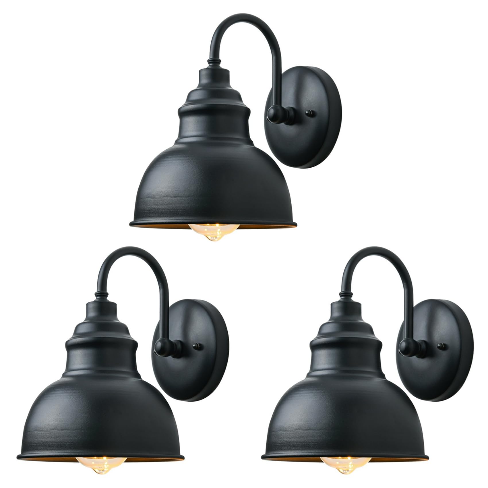 Hndhbfgrt 3X Vintage Wall Sconce Gooseneck Barn Flat Light Industrial Vintage Farmhouse Wall Sconce Outdoor Waterproof (Black)
