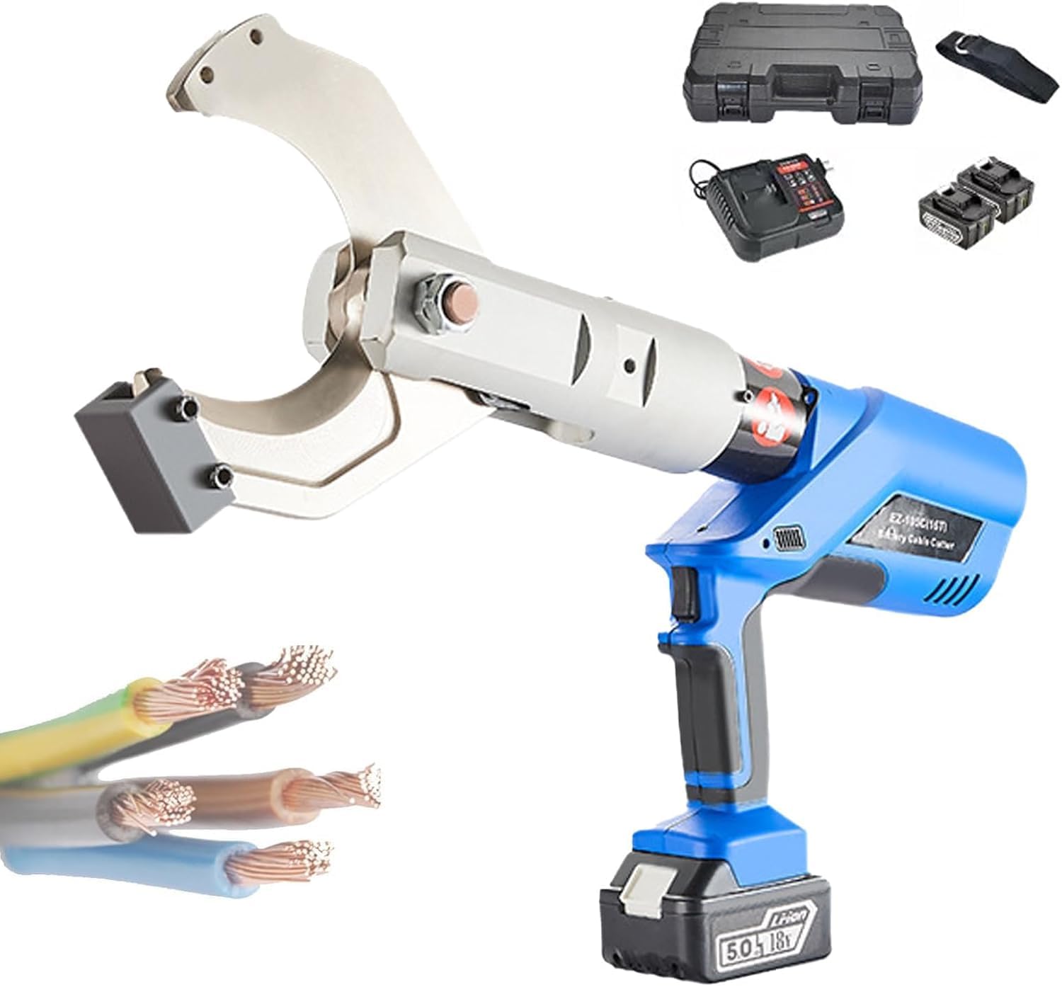 LMRXOFE Powerful Cordless Electric Hydraulic Cable Cutter With Led Display, Dual Batteries, Cuts 85mm-120mm Aluminum & Armored Copper Wire, Efficient Cutting Tool For Professionals Ez85c a