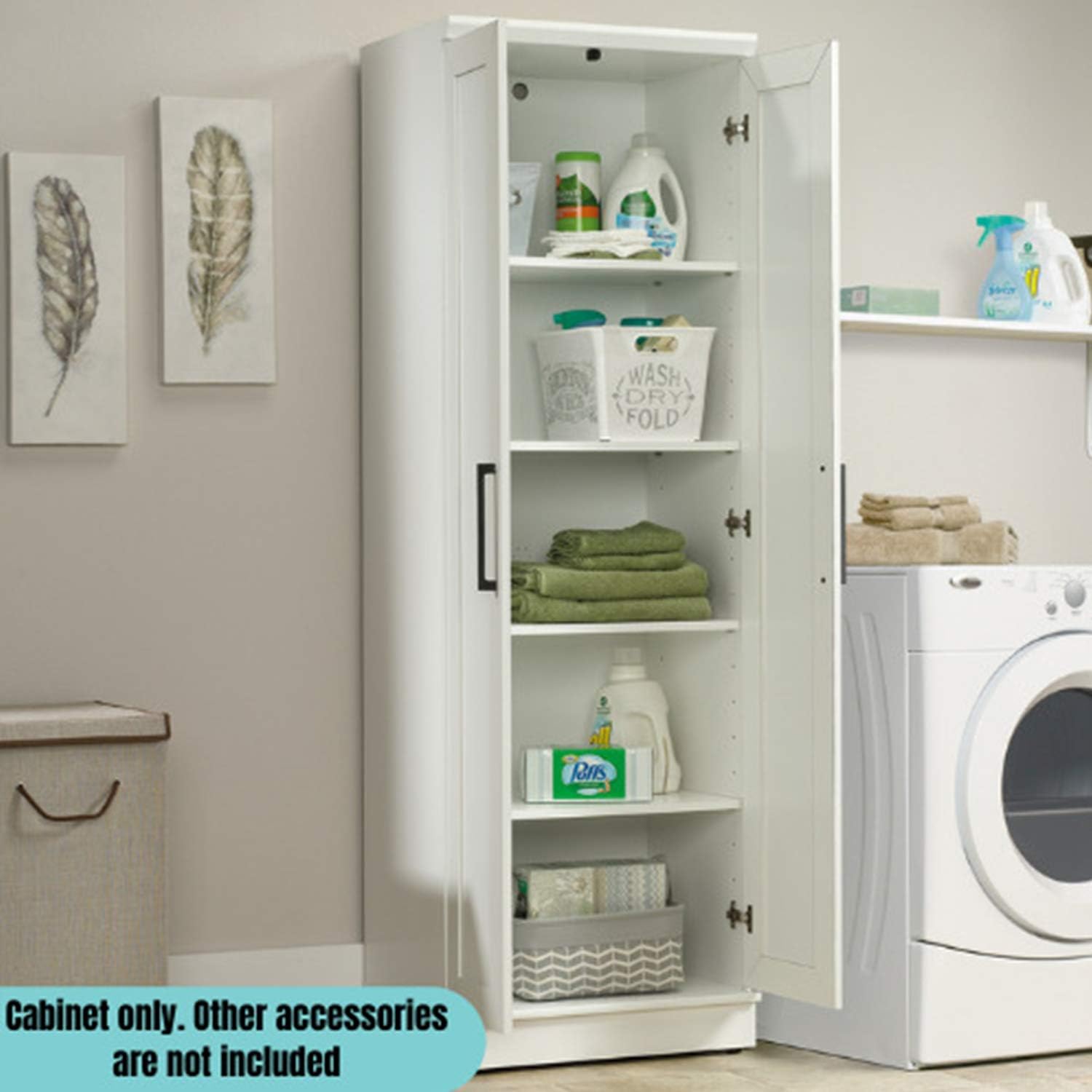 White 2 Door Style Contemporary Kitchen Pantry Cabinet Organizer Tall Storage Cupboard Ample Shelves Home Office Utility Drawer Furniture Towel Shelf Wood 23.31"L x 17.01"W x 71.18"H