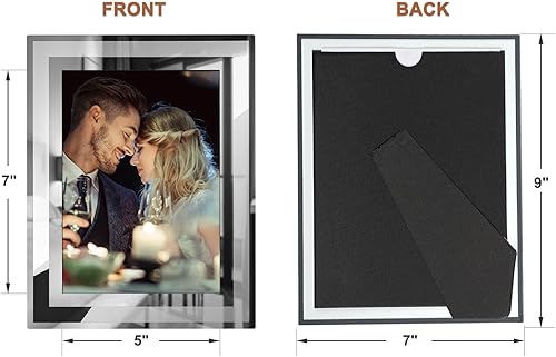 Miniatura 6 de IZIDDO Juego de 4 marcos de fotos de 5 x 7 pulgadas, marco de fotos de cristal plateado para exhibición de mesa, marco de fotos de regalos,