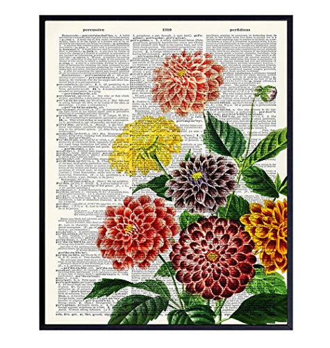 Dahlias Nature Dictionary Wall Art Print - Ready to Frame (8X10) Vintage Photo - Steampunk - Great For Home Decor, Flower Lovers and Easy Gift Giving - Perfect Present for Florists and Flower Shops