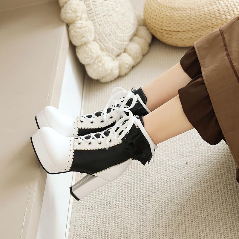 Bellirala Womens Lolita Platform Lace Up Chunky High Heel Boots Zip Up 5