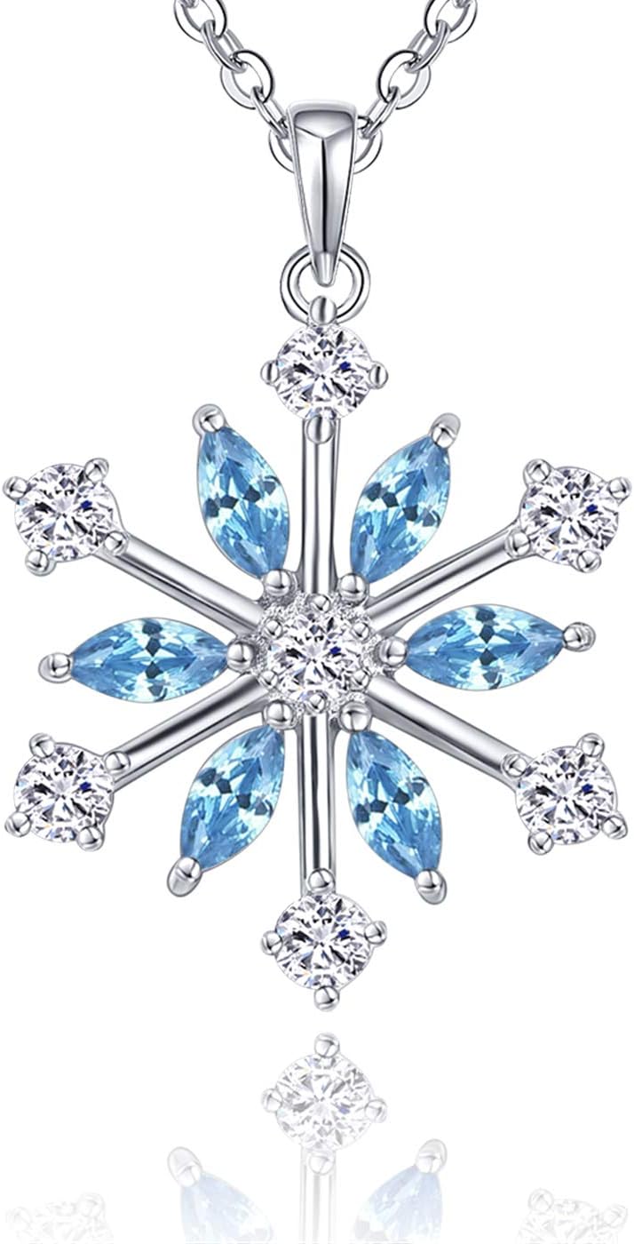 JO WISDOM Snowflake Jewelry Sets for Women,925 Sterling Silver Aquamarine CZ Snowflake Leverback Earrings Drop & Dangle Earrings Necklace Christmas Gift - Image 7