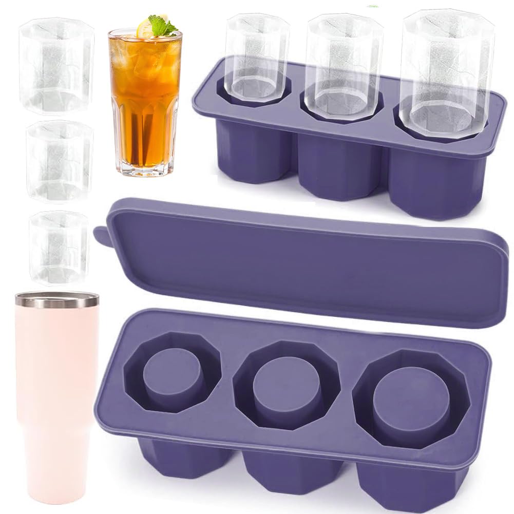 Fu Store Stampo per cubetti di ghiaccio per Stanley Cup da 850,5-1,134 g, 3 stampi in silicone per cubetti di ghiaccio con coperchio e cestino per raffreddare cocktail, whisky, bevande, succhi di
