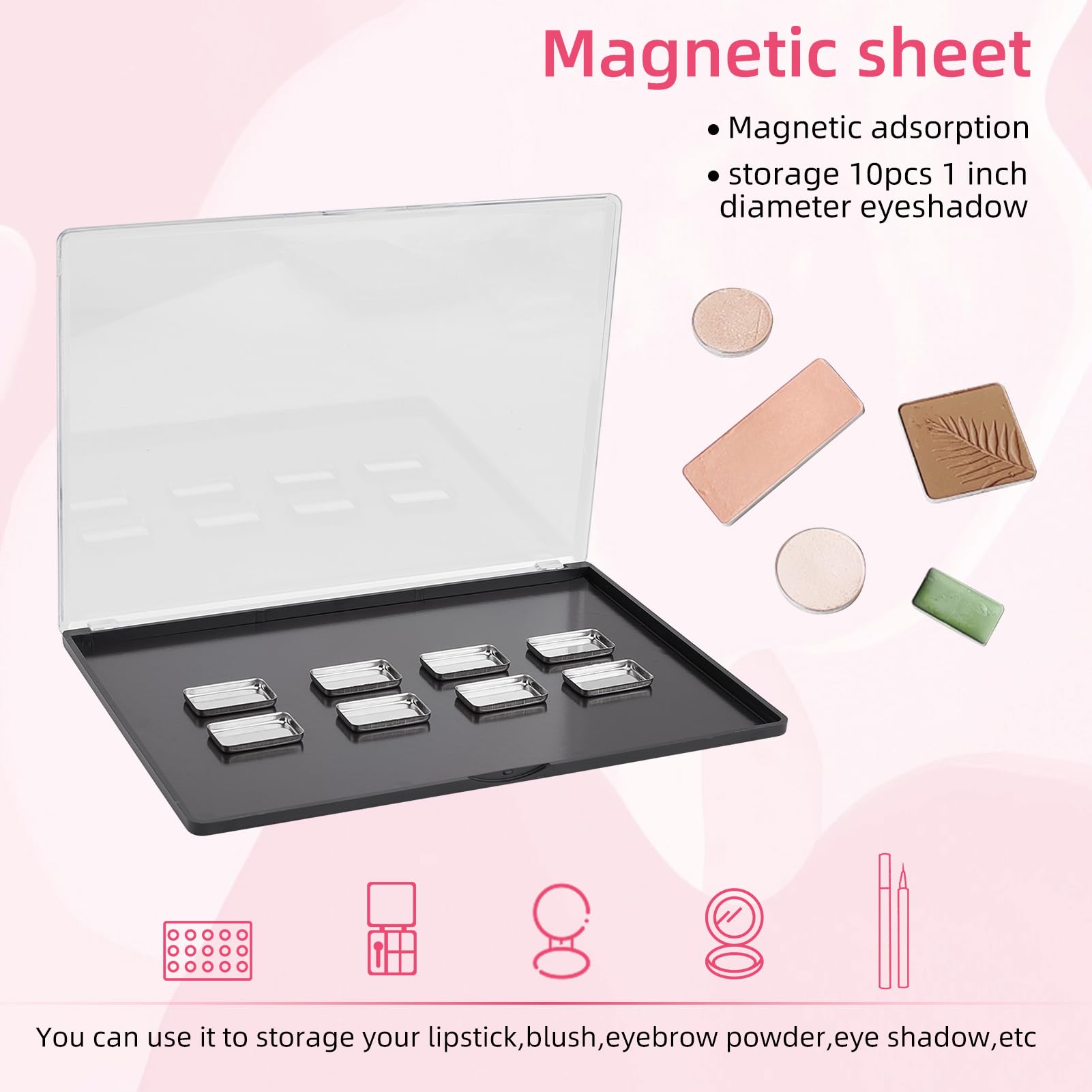 NICENEEDED 3 Confezione Grande Palette Trucco Magnetica con Coperchio Trasparente, Scatola Portaoggetti Rettangolare per La Distribuzione del Trucco da 8.9 x 6.1 x 0.2 Pollice