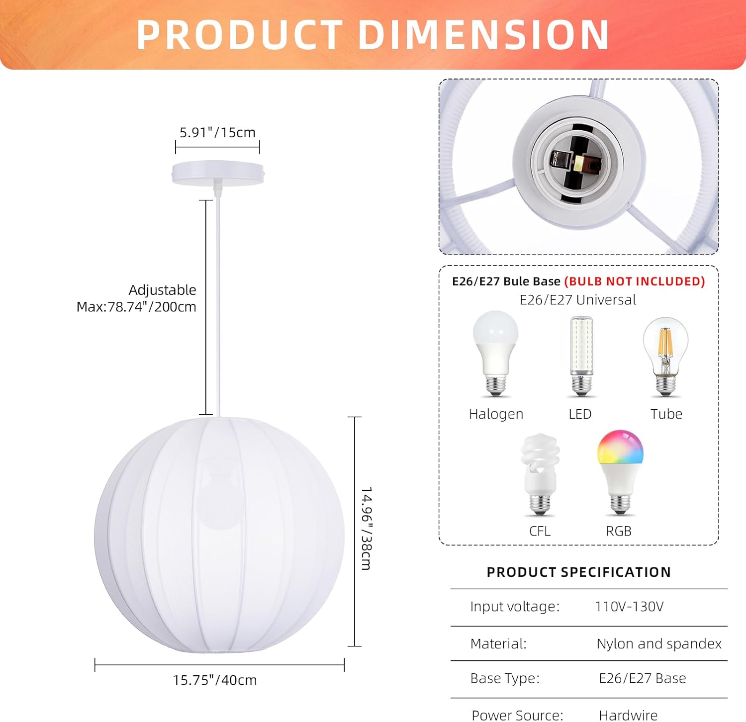 Arturesthome Boho Round Pendant Hanging Ceiling Lamp for Dining Room,15.74" White Farmhouse Chandelier for Living Room Foyer Bedroom Hallway