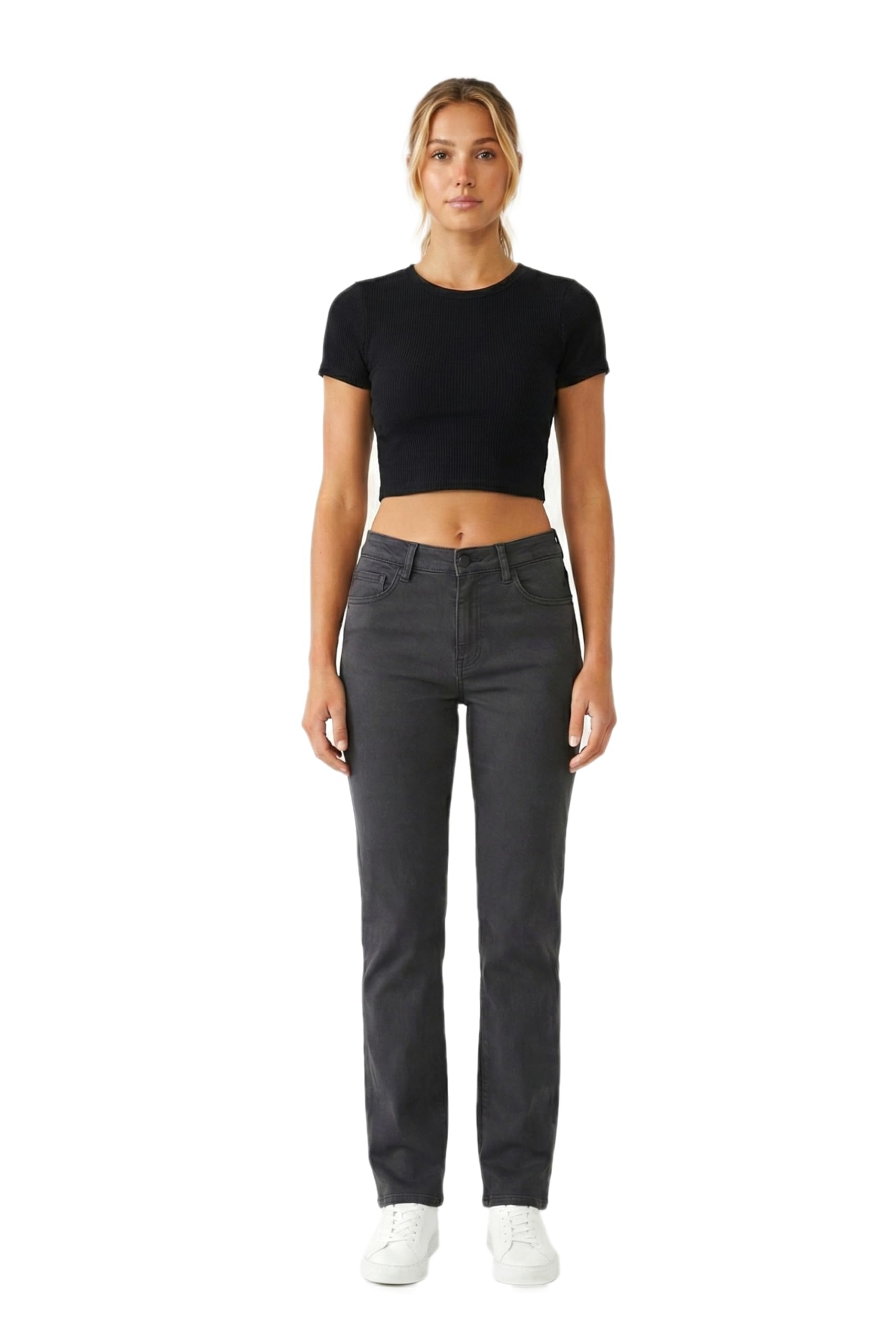 ESRA High Waist Damen Hose Elegant Business Hose Stretch Stoffhose Straight Leg Hose - Premium Damen-Hose aus hochwertiger Baumwolle