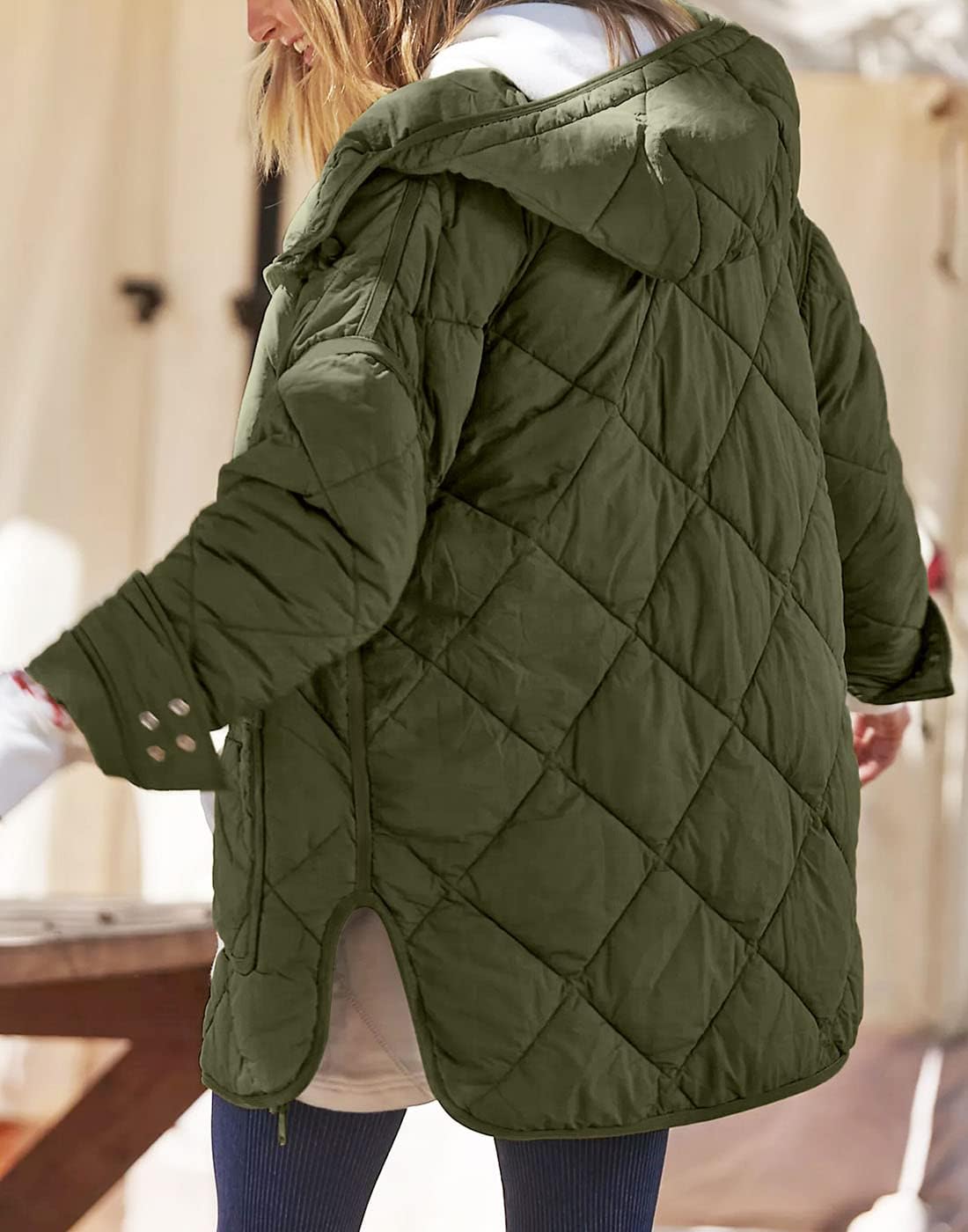 Dyexces Womens Quilted Puffer Jacket Hooded Long Sleeve Zip Up Winter Coat Lightweight Warm Jackets with Pockets - Image 3