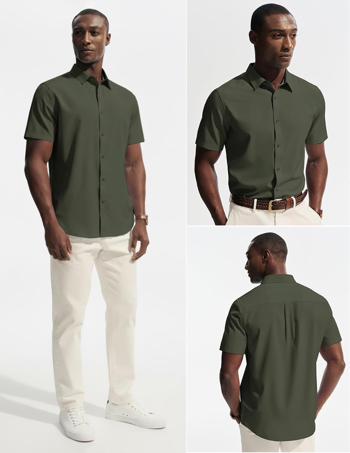 PJ PAUL JONES Mens Short Sleeve Dress Shirts Stretch Wrinke Free Untucked Business Casual Button Down Shirt Regular Fit - Image 2