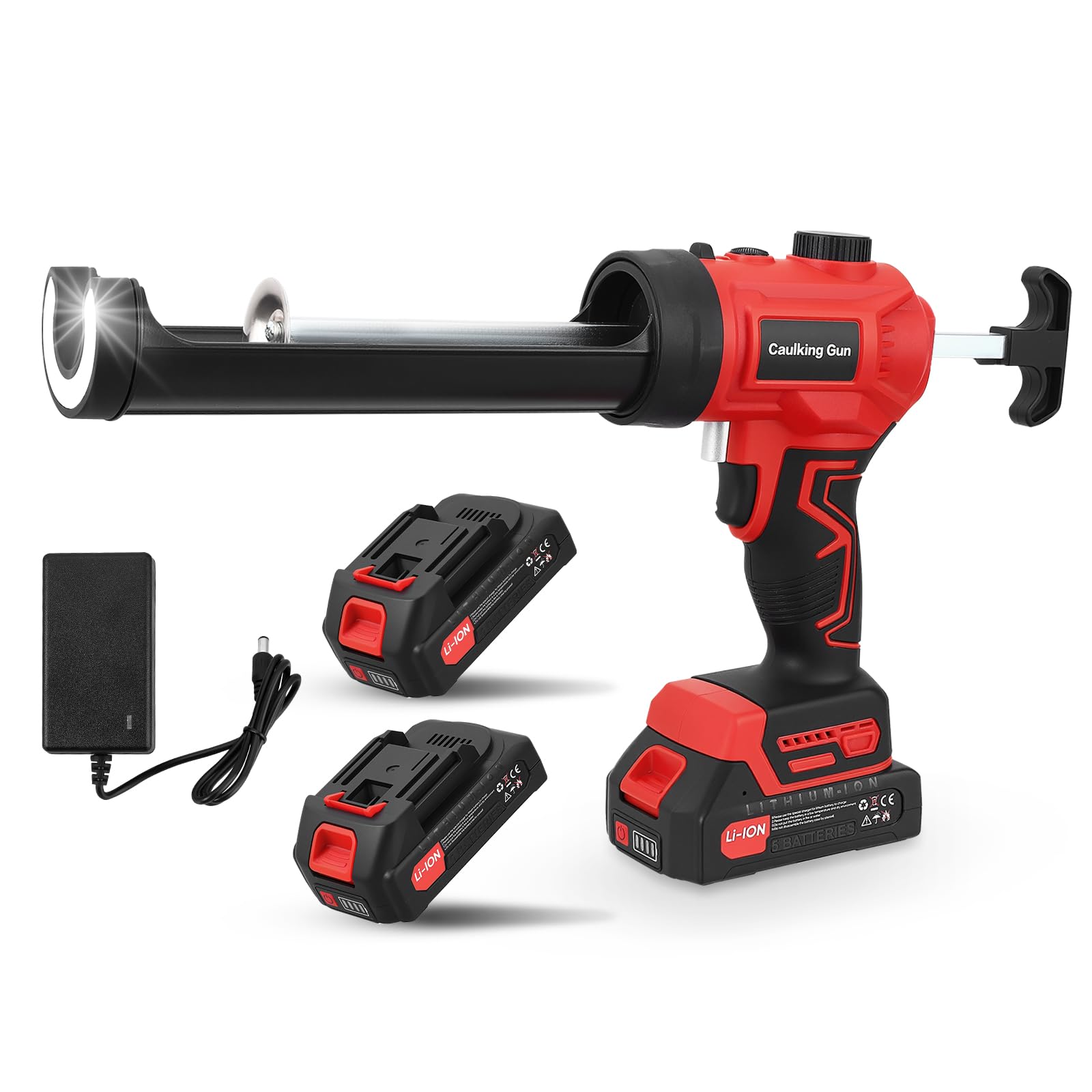 Pistola Silicona Bateria, 300ML Pistola Silicona Electrica con Velocidad Ajustable de 50 a 210 mm/min, Pistola Silicona Eléctrica con 2 Baterías de 2000 mAh, Luz LED, Antigoteo para Llenar y Sellar