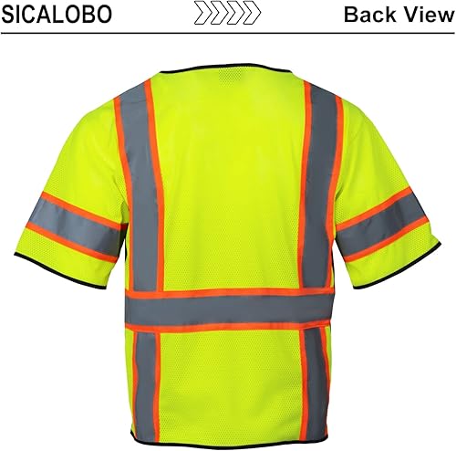 Miniatura 2 de Chaleco de malla de seguridad de alta visibilidad para hombre con 10 bolsillos, chaleco reflectante Hi Vis, clase 3, ropa de trabajo con cremallera