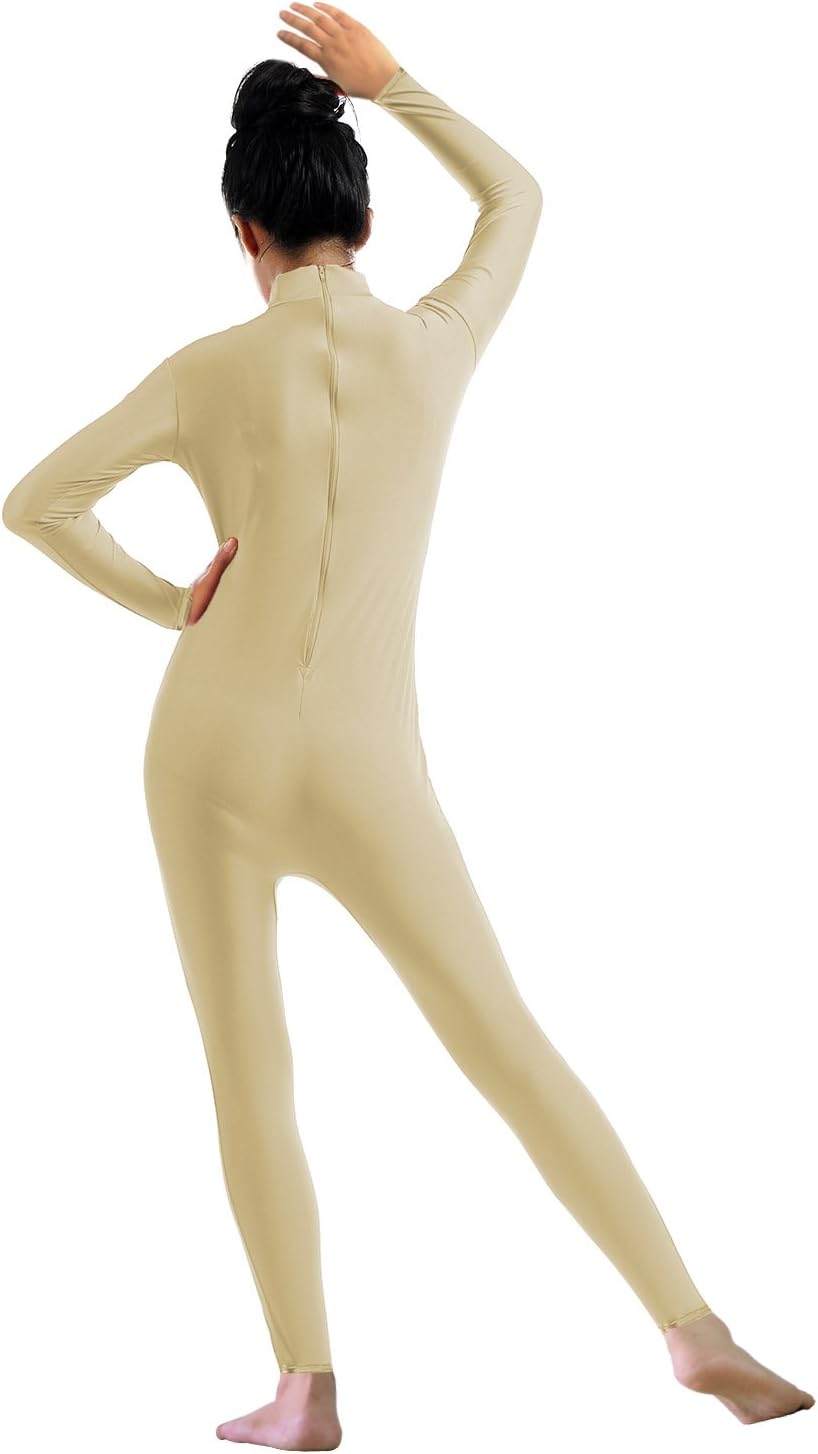 Sheface Adults Spandex Long Sleeve Dance Unitards (X-Large, Skin)