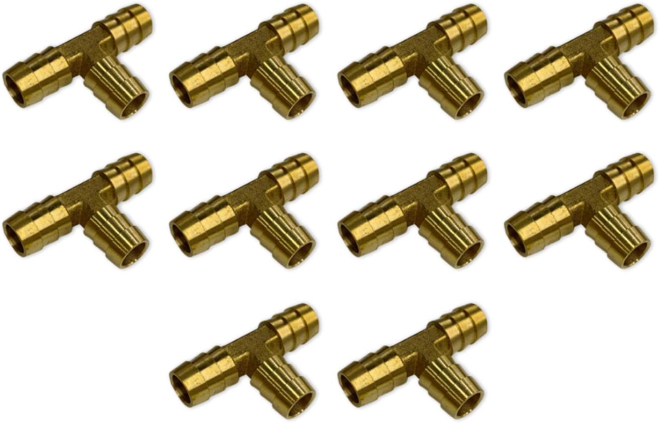 1/2" Hose ID Brass Hose Barb TEE SPLICER Fitting Fuel/AIR/Water/Oil/Gas/WOG (Qty 25)