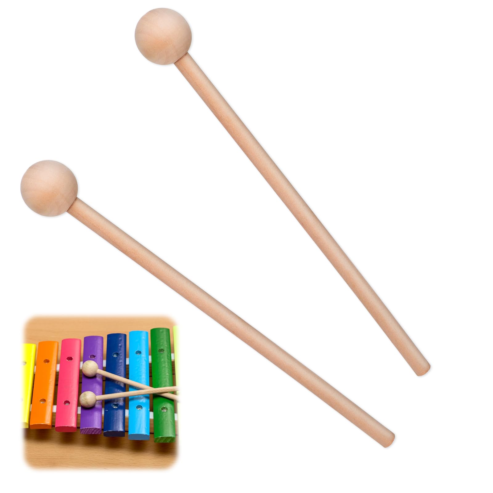 Photo 1 of 2 PCS Wood Percussion Sticks, 8 Inch Xylophone Mallets Glockenspiel Mallets Long Wood Mallet, Glockenspiel Xylophone Mallet Stick for Glockenspiels Xylophones Chime Drums Bells Wooden Block