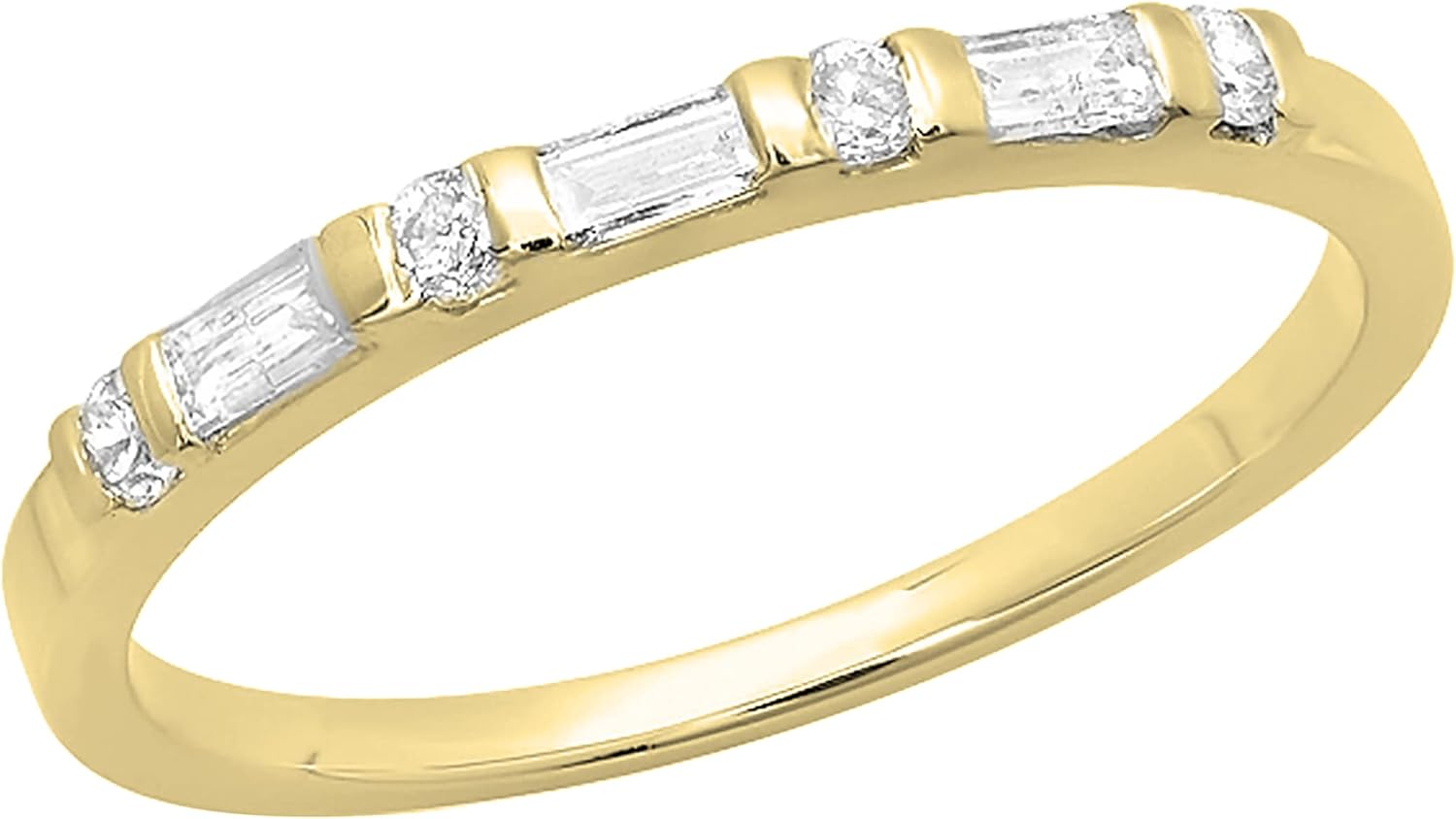 Dazzlingrock Collection 0.20 Ctw Round & Baguette White Alternate Diamond Wedding Band for Women in 14K Solid Gold