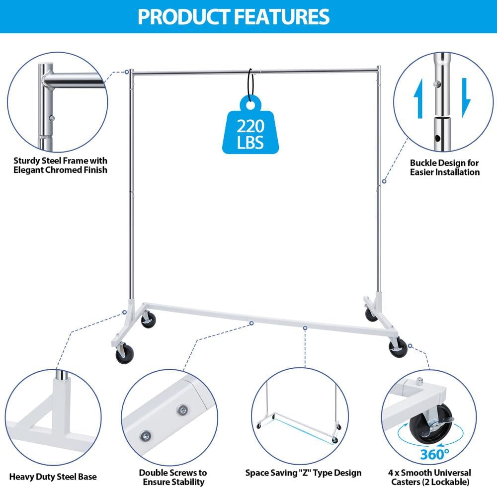 Heavy Duty Garment Rack Rolling Clothes Rack Collapsible Clothing Rack On Wheels