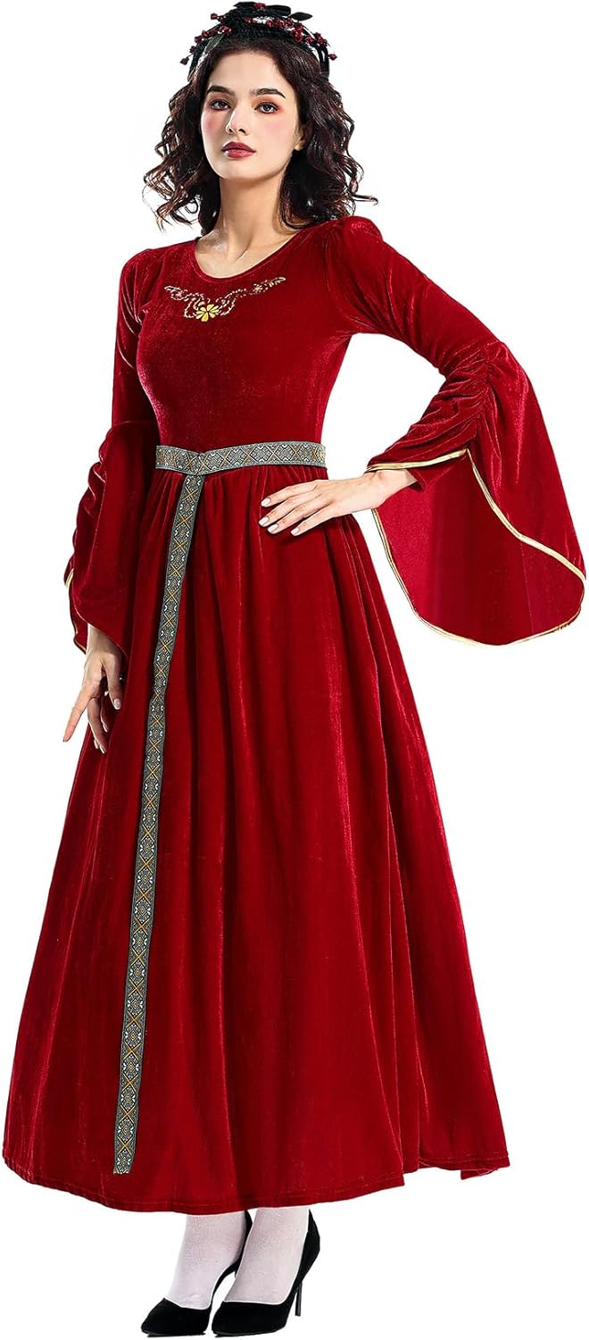 Women Renaissance Dress Medieval Costume for Women Long Dress Plus Size Velvet Queen Dresses Halloween Costume