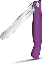 Victorinox Swiss Classic Folding Picnic Knife for Hiking, Fruit, Vegetables, Rolls, Sausage, with Serrated Edge, Extra Sharp, Purple
