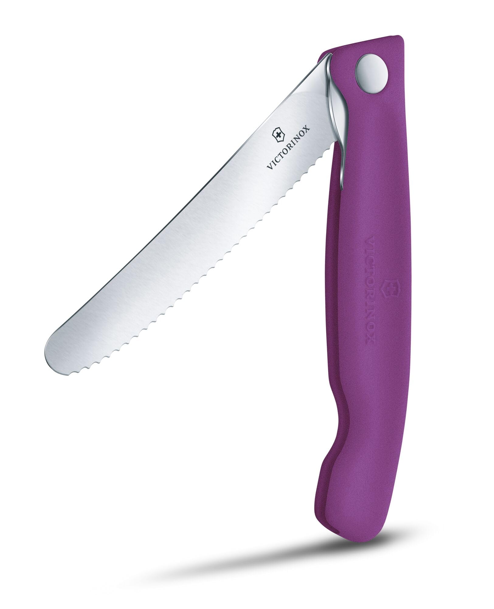 Victorinox Swiss Classic Foldable Picnic Knife for Hiking, Fruit, Vegetables, Bread Rolls, Sausage, Serrated Edge, Extra Sharp, Violet
