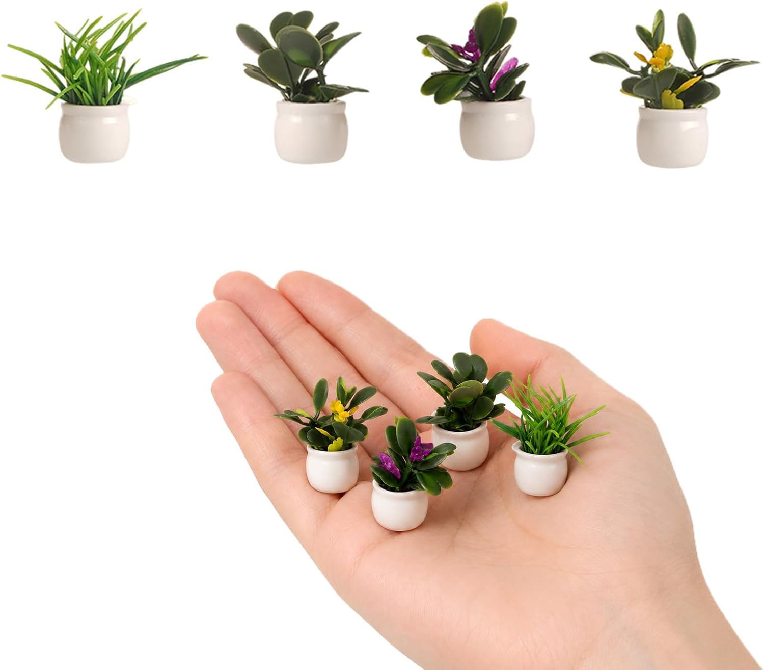 4 Pcs Doll House Plants, Miniature Potted Plants for Dollhouse Decor, Realistic Mini Plants Dollhouse Accessories for Living Room, Bedroom, Garden Scene Decoration
