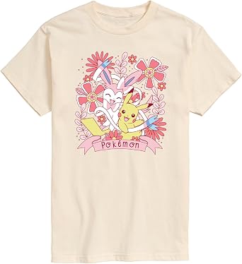 Pokemon - Valentine Florals Pikachu Sylveon - Mens Short Sleeve Tee Cream
