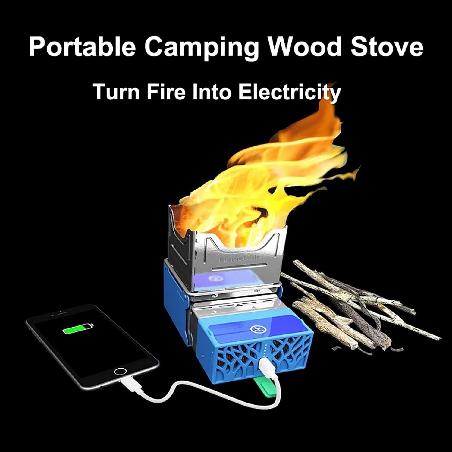 Wood Burning Camp Stove,Outdoor Portable Wood Burning Camp Stove Generating Electricity from Fire,Folding Backpacking Furnace USB Charging Emergency Stove