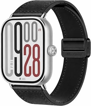 Xiaomi Redmi Watch 4/5 / 6  le Uyumlu Manyetik Tokal  Suni Deri Kordon Siyah