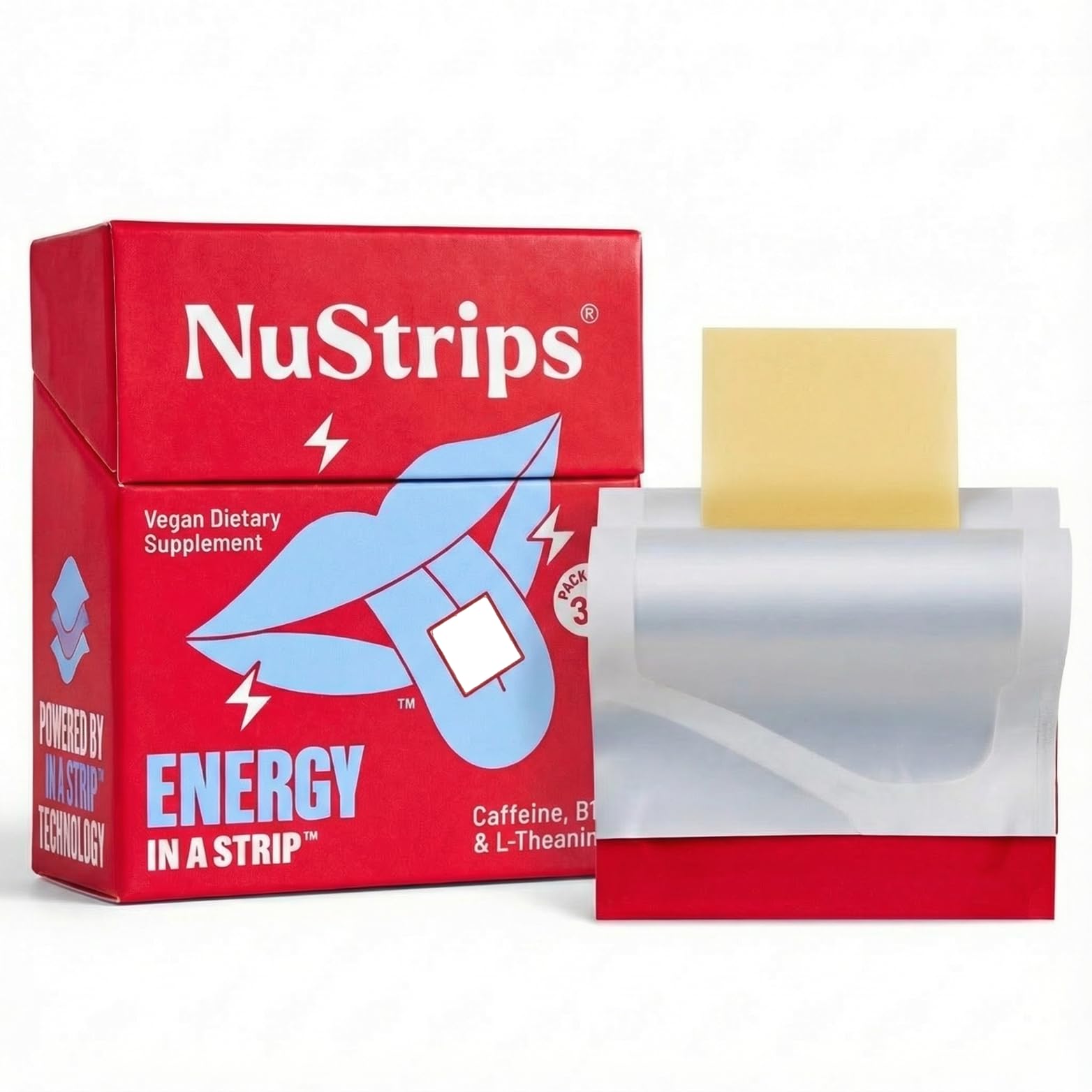 NuStrips™ Fast-Dissolving Energy Strips with 50mg Caffeine, L-Theanine & Vitamin B12 – Instant Energy & Focus Without Jitters or Crash – Works Faster Than Coffee – Refreshing Lemon (30 Strips)