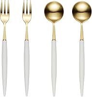 Vista 1 de Bogen Eiffel - Juego de cubiertos de acero inoxidable 18/10 de 4 piezas, incluye 2 cucharas de té y 2 tenedores de té (blanco dorado)