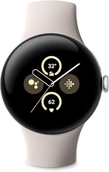 Google Pixel Watch 2 with the best of Fitbit Heart rate tracking, stress management, safety features   Android smartwatch   Polished Silver Aluminium Case   Porcelain Active Band   LTE