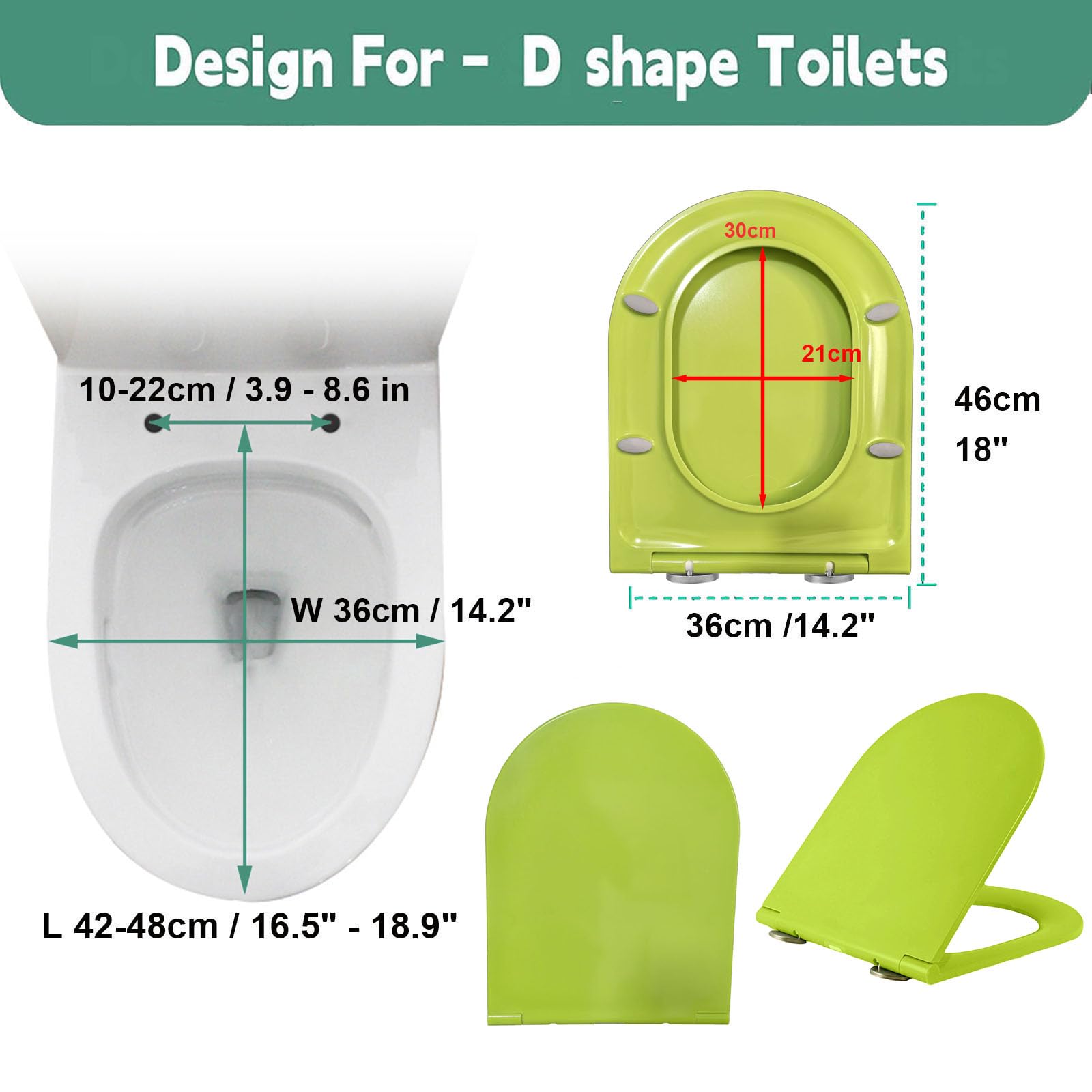 WC-Sitz mit Absenkautomatik, verstellbare Scharniere, Schnellverschluss, Top Fix Urea-Formaldehyd, Badezimmer-Zubehör für D-förmige Toiletten, einfache Installation, langlebiges Design
