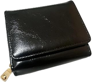 未使用 黒 合成皮革 三つ折り財布 ゴールドファスナー