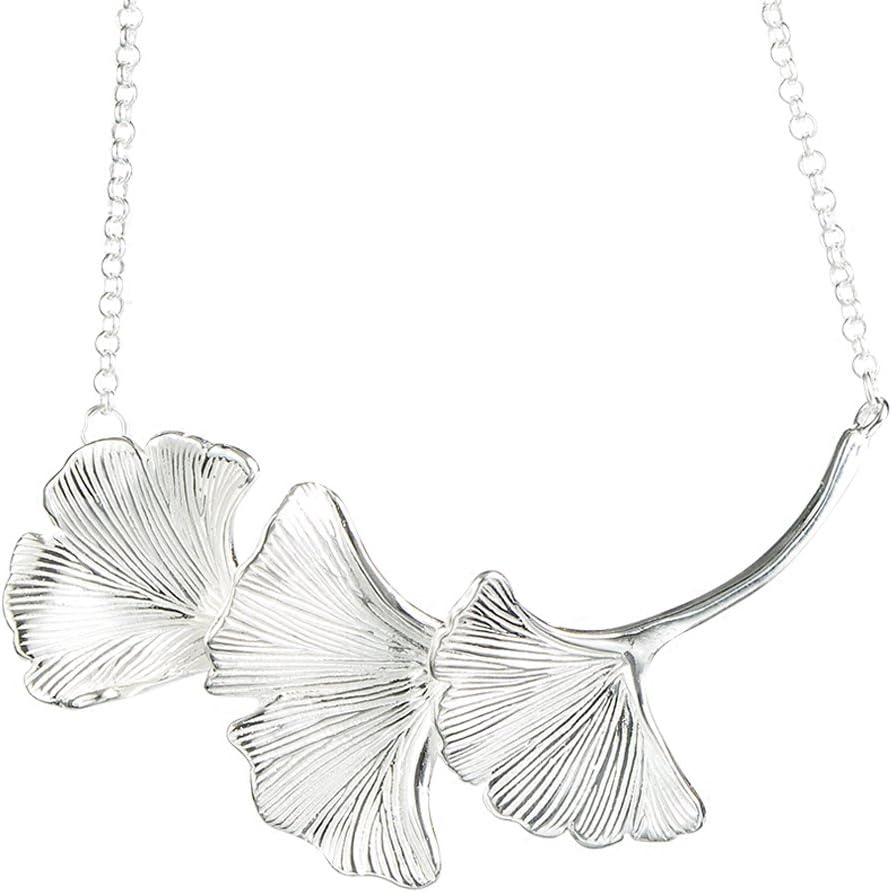 Helen de Lete Lovely Three Ginkgo Leaves Sterling Silver Necklace