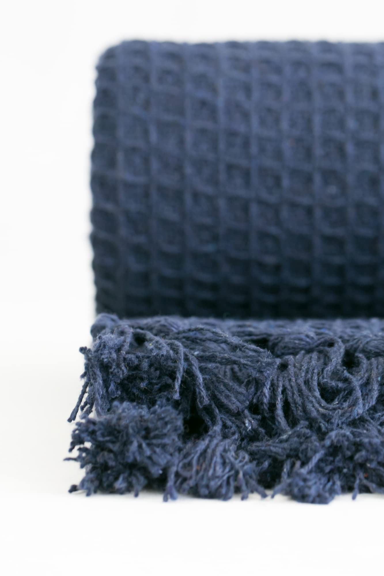 Emma Barclay Honeycomb - Recycled Cotton Plain Waffle Textured Chair Sofa Setee Throw Over Blanket in Navy Blue - 50x60 (127x152cm) - Image 2